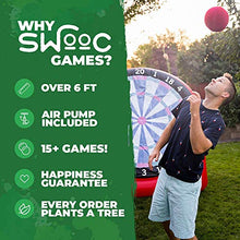 Load image into Gallery viewer, SWOOC Games - Giant Kick Darts (Over 6ft Tall) with Over 15 Games Included - Giant Inflatable Outdoor Dartboard with Soccer Balls, Air Pump & Score Card - Jumbo Foot Darts Game with Big Target (Red)