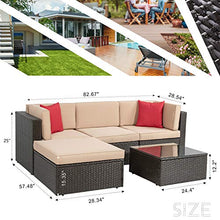 Load image into Gallery viewer, Shintenchi 5 Pieces Patio Furniture Sets Outdoor All-Weather Sectional Patio Sofa Set PE Rattan Manual Weaving Wicker Patio Conversation Set with Glass Table&Ottoman Cushion and Red Pillows (Brown)