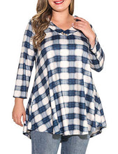 Load image into Gallery viewer, MONNURO Womens Plus Size 3/4 Sleeve V Neck Button Casual Loose Flowy Swing Tunic Tops Basic Tee Shirts for Leggings(6-Khaki,3X)