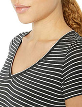 Load image into Gallery viewer, Amazon Brand - Core 10 Women's Pima Cotton Blend Short Sleeve V-Neck T-Shirt, Dark heather grey/white stripe, X-Large