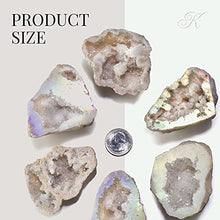 Load image into Gallery viewer, KALIFANO Angel Aura Quartz Geode - Titanium Bonded High Energy Crystal Cuarzo Cluster/Druzy with Information Card - Natural Reiki Rock Used for Clarity and Purpose (Family Owned and Operated)