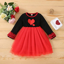 Load image into Gallery viewer, GUMEMO Kids Toddler Baby Girls Valentine's Day Dress Outfit Long Sleeve Princess Party Tutu Skirt Dress Playwear Clothes (4-5 Years, Black+Red)