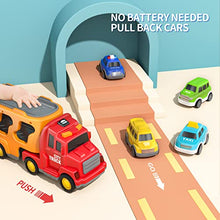 Load image into Gallery viewer, TEMI Toddler Truck Toys for 3 4 5 6 Years Old Boys Girls - 5 in 1 Carrier Truck Transport Vehicles, Friction Power Car Toy for Age 3-9, Push and Go Car Gifts Christmas Birthday