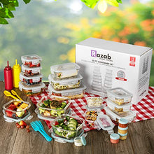 Load image into Gallery viewer, Razab 35 Pc Set Glass Food Storage Containers with Lids - Glass Meal Prep Containers Airtight Glass Bento Boxes BPA-Free 100% Leak Proof (15 lids,15 glass & 5 Plastic Sauce/Dip Containers)