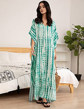 Load image into Gallery viewer, Bsubseach Women Kaftan Dresses Half Sleeve Plus Size Bathing Suit Cover Ups Tie Dye Lake Blue Caftan Dresses
