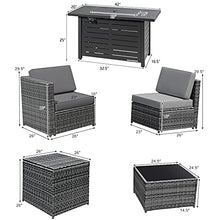 Load image into Gallery viewer, Tangkula 9 Pieces Patio Rattan Furniture Set, Patiojoy Sectional Sofa Set w/Fire Pit Table, Storage Box, Coffee Table, Outdoor Wicker Conversation Set w/ 42” Propane Fire Pit Table (Grey)