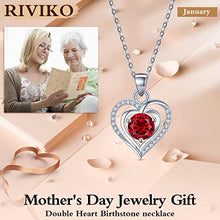 Load image into Gallery viewer, RIVIKO Heart Birthstone Pendant Necklace for Women 925 Sterling Silver Zirconia January Necklaces Christmas Valentine's Day Mothers Day Jewelry Gifts For Girls Mother Wife