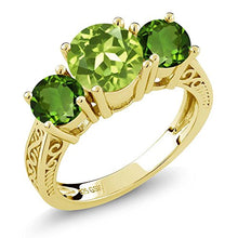 Load image into Gallery viewer, Gem Stone King 2.35 Ct Green Peridot Chrome Diopside 18K Yellow Gold Plated Silver 3-Stone Ring (Size 7)