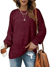 Load image into Gallery viewer, OFEEFAN Oversized Pullover Chenille Sweaters for Women Crewneck Balloon Sleeve Wine Red Size L