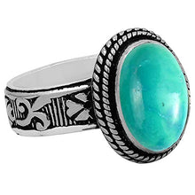 Load image into Gallery viewer, Turquoise Ring Size 8.5 925 Silver Overlay Vintage Style Handmade Solitaire Ring