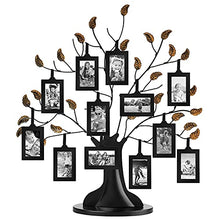 Load image into Gallery viewer, Americanflat Bronze Family Tree with 12 Hanging Picture Frames 2" x 3" in Black and Adjustable Ribbon Tassels - 22"