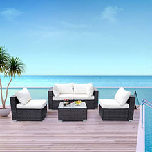 Load image into Gallery viewer, Viewee 5-Pieces Outdoor Patio Furniture Sets Rattan Wicker Patio Sofa with 2 Corner Chairs& 2 Armless Chair &1 Glass Top Patio Table