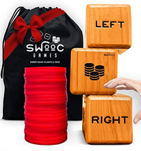 Load image into Gallery viewer, SWOOC Games - Giant Right Center Left Dice Game (All Weather) with 24 Large Chips & Carry Bag - Jumbo Wooden Lawn Game - Big Backyard Game for Family - Indoor / Outdoor