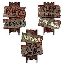 Load image into Gallery viewer, amscan Beware Signs Yard Stakes, 3 Ct., Brown, 12" x 9"