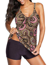 Load image into Gallery viewer, Zando Womens Tankini Swimsuits for Women Plus Size Bathing Suits for Women Tummy Control Athletic Two Piece Swimsuit with Boyshorts Coffee Flower 14-16