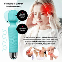 Load image into Gallery viewer, Personal Wand Massager for Men and Women - 20 Vibration Modes & 8 Speeds. Rechargeable Hand Held Massager (Mint)