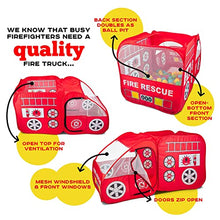 Load image into Gallery viewer, Fire Truck Tent with Sound Button for Kids Toddlers Boys & Girls - Red Fire Engine Pop Up Pretend Playhouse Indoors & Outdoors - Quick Set Up Weather Proof Fabric Foldable & Spacious β Great Gift Idea