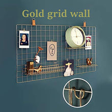 Load image into Gallery viewer, BULYZER Grid Wire Board,for Memo Picture Panel Wall Decoration for Room Office Mat Photo Hanging Art Display Frames Desk Storage Organizer,25.6'' x 17.7‘’(2Pack) (Gold)