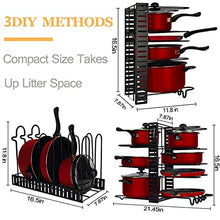 Load image into Gallery viewer, Pensar Pots and Pans Organizers for Cabinet, Adjustable Pot Organizer Rack under Cabinet, Pan Organizer with 8 Tiers & 3 DIY Methods, Lid Kitchen Cabinet Organizer