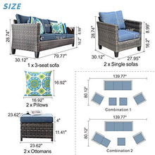 Load image into Gallery viewer, ovios Patio furnitue, Outdoor Furniture Sets,Morden Wicker Patio Furniture sectional with Table and Pillow,Backyard,Pool (Grey-Denim Blue)