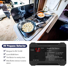 Load image into Gallery viewer, PAULINN RV Propane Gas Detector, 12V High Sensitivity Propane Alarm Leak Detection with LCD Display and 85dB Loud Alarm for RV Camper Trailer Home Kitchen, Black