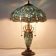 Load image into Gallery viewer, Tiffany Lamp 24 Inch Tall 3 Light Pull Chain Sea Blue Stained Glass Dragonfly Style Lampshade Beside Desk Table Lamp Antique Night Light Base for Living Room Coffee Table Bedroom S147 WERFACTORY
