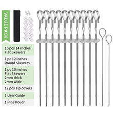 Load image into Gallery viewer, Kabob Skewers for Grilling Metal Flat BBQ Skewers 14” Long Stainless Steel Shish Kebob Skewer, Reusable Wide Grill Skewers Barbecue Sticks Set for Shish Kabob Meat Shrimp Chicken Vegetable, 10 Pack
