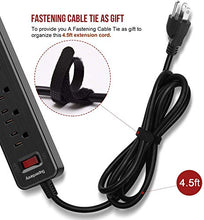 Load image into Gallery viewer, SUPERDANNY USB Surge Protector Power Strip Mountable Extension Cord Multiple Protection 5 Outlet 3 USB Port with Hook & Loop Fastener for iPhone iPad PC Home Office Travel Black