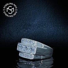 Load image into Gallery viewer, Men's Sterling Silver .925 Designer Triple 3 Row Ring Featuring Invisible and Channel Set Cubic Zirconia (CZ) Stones, Platinum Plated Jewelry (11)