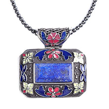 Load image into Gallery viewer, Lapis Lazuli Enameled Stainless Steel Pendant With Hematite Beads Necklace 18" Fashion Jewelry for Women Gift