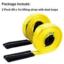 Load image into Gallery viewer, 2 Pack Lifting Slings Straps 8 Foot by 1 inch 1333 lbs Capacity Heavy Duty Lifting Stitching Web Flat Eye to Eye Loop Ends for Rock Tree Saver Lifting Furniture Appliances Machine