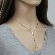 Load image into Gallery viewer, DoubleAccent Solid 14K Tri-Color Gold Chain Cross Necklace DC Bead Rosary Necklace (16, 18, 20, 24, 26"), 20"