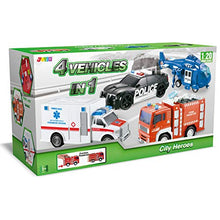 Load image into Gallery viewer, JOYIN 4 Packs Emergency Vehicle Toy Playsets, Friction Powered Vehicles with Light and Sound, Including Fire Truck, Ambulance Toy, Play Police Car and Toy Helicopter, Best Toddler Kids Boys Gifts