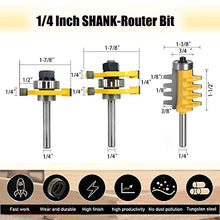 Load image into Gallery viewer, Tongue and Groove Router Bit with Finger Joint Router Bit, 3PCS Shank Carbide Tool Set (1/4inch Shank)