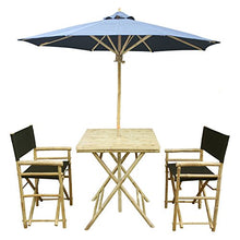 Load image into Gallery viewer, Zew 4-Piece Bamboo Outdoor Backyard Patio Set with Square Table, 2 Folding Canvas Chairs and Umbrella, White