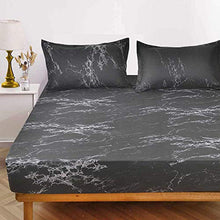 Load image into Gallery viewer, NANKO Queen Fitted Sheet 80x60 Deep Pocket Mattress Only Black Marble Printed Best Luxury Cool Soft Lightweight Microfiber Bedding Set 2 Pillowcases 11 12 14 15 16 inch