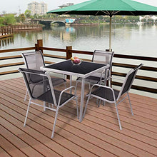 Load image into Gallery viewer, Giantex Dining Table Set Bistro Set with 1 Table and 4 Chairs Indoor Outdoor Garden Patio Dining Furniture with Tempered Glass Tabletop and Steel Frame (Black)