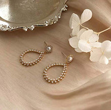 Load image into Gallery viewer, 14K Gold Plated Pearl Ear Drop Earring with Retro palace Style S925 silver needle for Women Girl Gifts Present Valentines Birthday Anniversary Mothers Day Christmas (Gold)