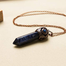 Load image into Gallery viewer, Bivei Retro Antique Brass Chakra Necklace Hexagonal Prism Gemstone Quartz Crystal Stone Healing Pendant(Sodalite)