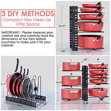 Load image into Gallery viewer, Pan Organizer Rack for Cabinet, Pot Rack with 3 DIY Methods, Adjustable Pots and Pans Organizer under Cabinet with 8 Tiers, Large & Small Pot Organizer Rack for Cabinet Kitchen Cookware Organizer