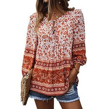 Load image into Gallery viewer, YUZIBAO Blouses for Women V Neck Long Sleeve Boho Tops Babydoll Shirts Floral Print Blouse(Red,XL)