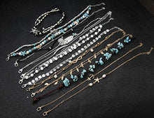 Load image into Gallery viewer, Finrezio 12PCS Ankle Bracelet for Women Girls Blue Stone Bead Turquoise Starfish Beach Anklets Chain Gold Silver Plated Foot Jewelry Set Adjustable
