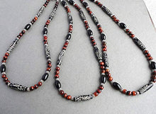 Load image into Gallery viewer, Mens Tribal Style Necklace - Carved Bone, Black Onyx, Red Tiger Eye Gemstone 18-22 inch, Handcrafted