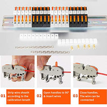 Load image into Gallery viewer, DIN Rail Terminal Blocks Kit, with 20pcs Universal Compact Connectors, 2pcs Connection Bar, 2pcs Marker Strip, 2pcs DIN Rail Terminal End Block, 20pcs Screws, with Transparent Storage Box, 28-12 AWG