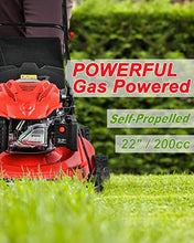 Load image into Gallery viewer, PowerSmart Lawn Mower, 22-inch & 200CC, Gas Powered Self-Propelled Lawn Mower with 4-Stroke Engine, 3-in-1 Gas Mower in Color Red/Black, 5 Adjustable Heights (1.18''-3.02'' ), DB9422SR