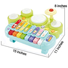 Load image into Gallery viewer, fisca 3 in 1 Musical Instruments Toys, Electronic Piano Keyboard Xylophone Drum Set - Learning Toys with Lights for Baby & Toddler 1 2 3 Year Old Boys and Girls