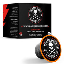 Load image into Gallery viewer, Death Wish Coffee Single Serve Pods - Extra Kick of Caffeine - Dark Roast Coffee Pods - Made with USDA Certified Organic, Fair Trade, Arabica and Robusta Beans (50 Count) - Packaging May Vary