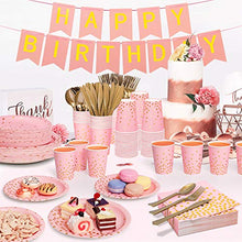 Load image into Gallery viewer, Pink and Gold Party Supplies 350PCS Disposable Dinnerware Set - Pink Paper Plates Napkins Cups, Gold Plastic Forks Knives Spoons for Birthday Bridal Baby Shower Valentine's Day Bachelor Wedding Party