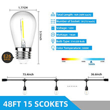 Load image into Gallery viewer, 2-Pack 96FT(48×2) Outdoor LED Outdoor String Lights for Patio with Dimmable Waterproof Shatterproof 5000K Daylight White E26 Bulbs, 15 Sockets, Commercial Grade Hanging String Lights for Cafe Backyard