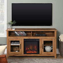 Load image into Gallery viewer, WE Furniture Tall Rustic Wood Fireplace Stand for TV's up to 64" Living Room Storage, Barnwood Brown